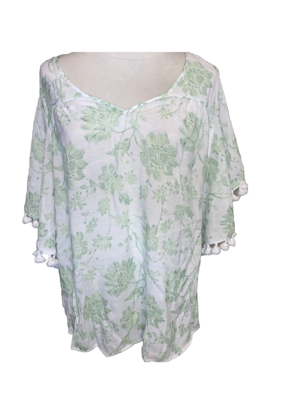 Cato Green White Blouse Shirt 14 16 Beach Cover Up Summer